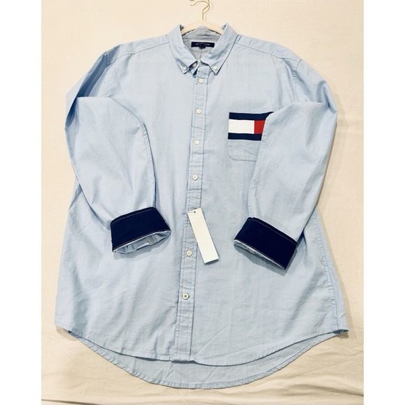 Tommy Hilfiger Vintage 90s Y2K Large Pocket Logo Button up Mens XXL NWT Blue - Picture 12 of 13